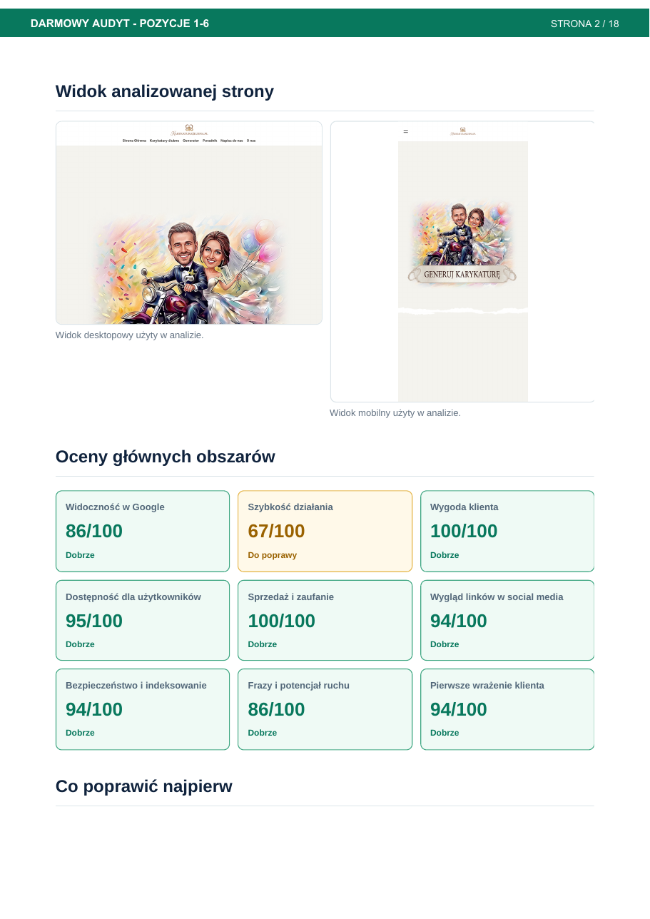 Podgląd pełnego raportu online AnalizaStrony.online