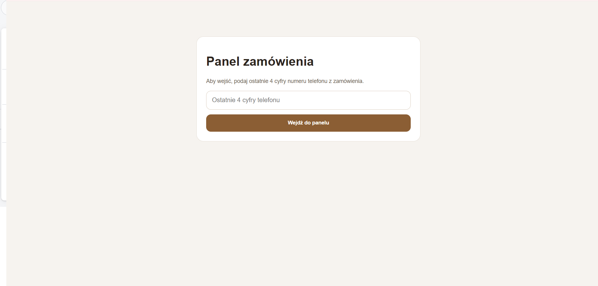 Logowanie do panelu zamówienia ostatnimi czterema cyframi telefonu